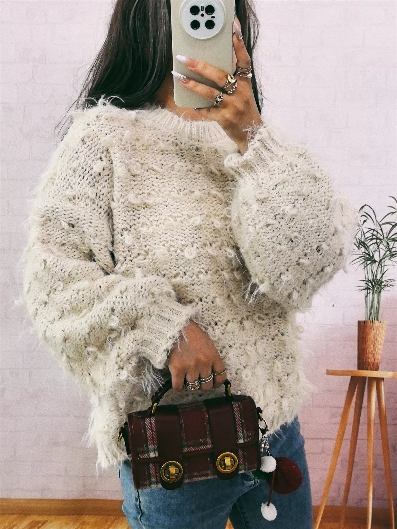 Chunky Round Neck Long Sleeve Sweater 