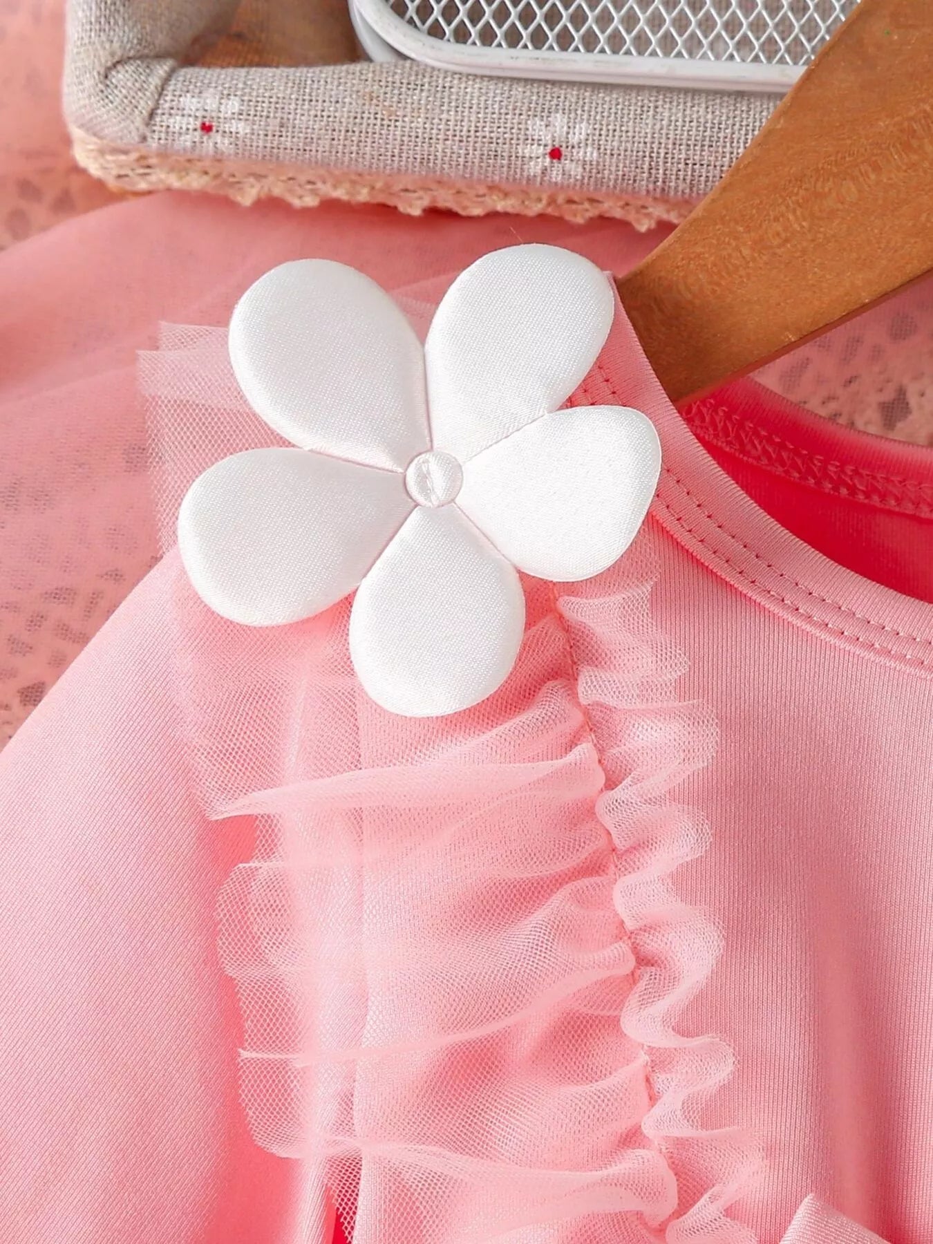 Children's Bow Decor Ruffle Trim Dress 