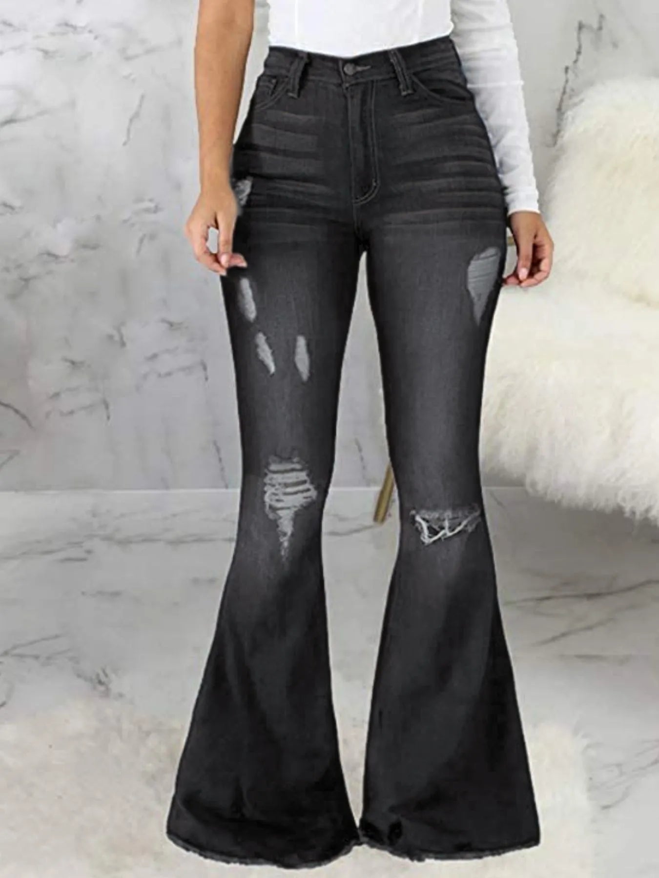 Full Size Distressed Raw Hem Flare Jeans Plus Size 