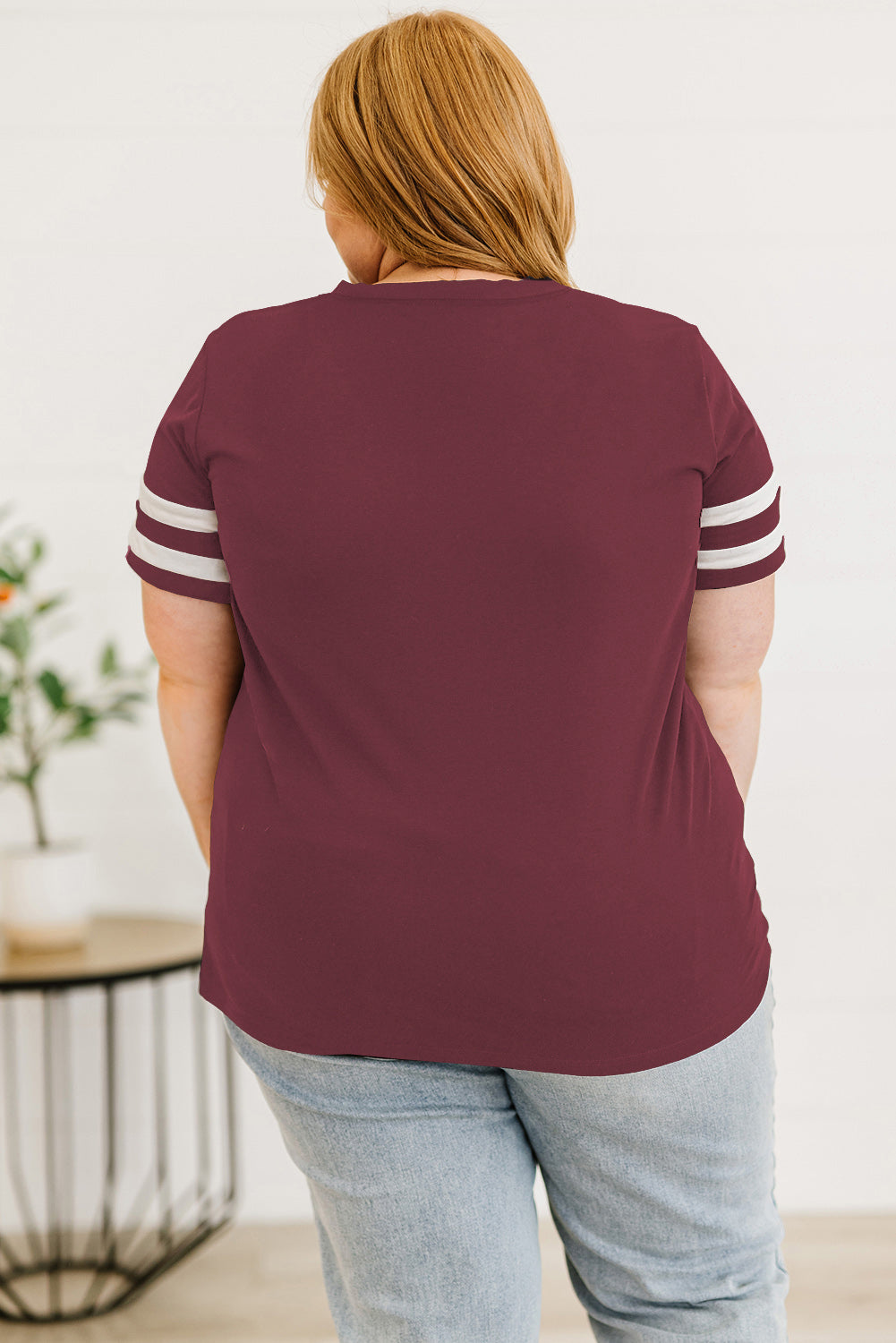 Plus Size Striped V-Neck Tee Shirt 