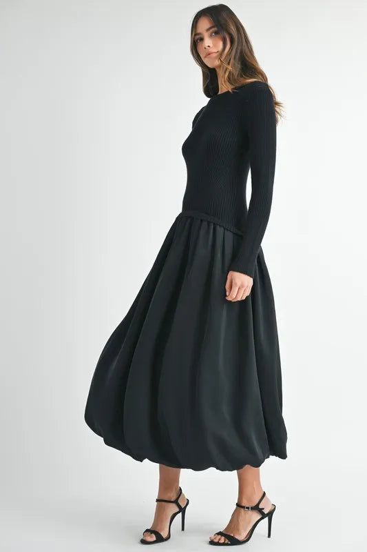 MABLE Ribbed Poplin Mix Midi Sweater Dress 