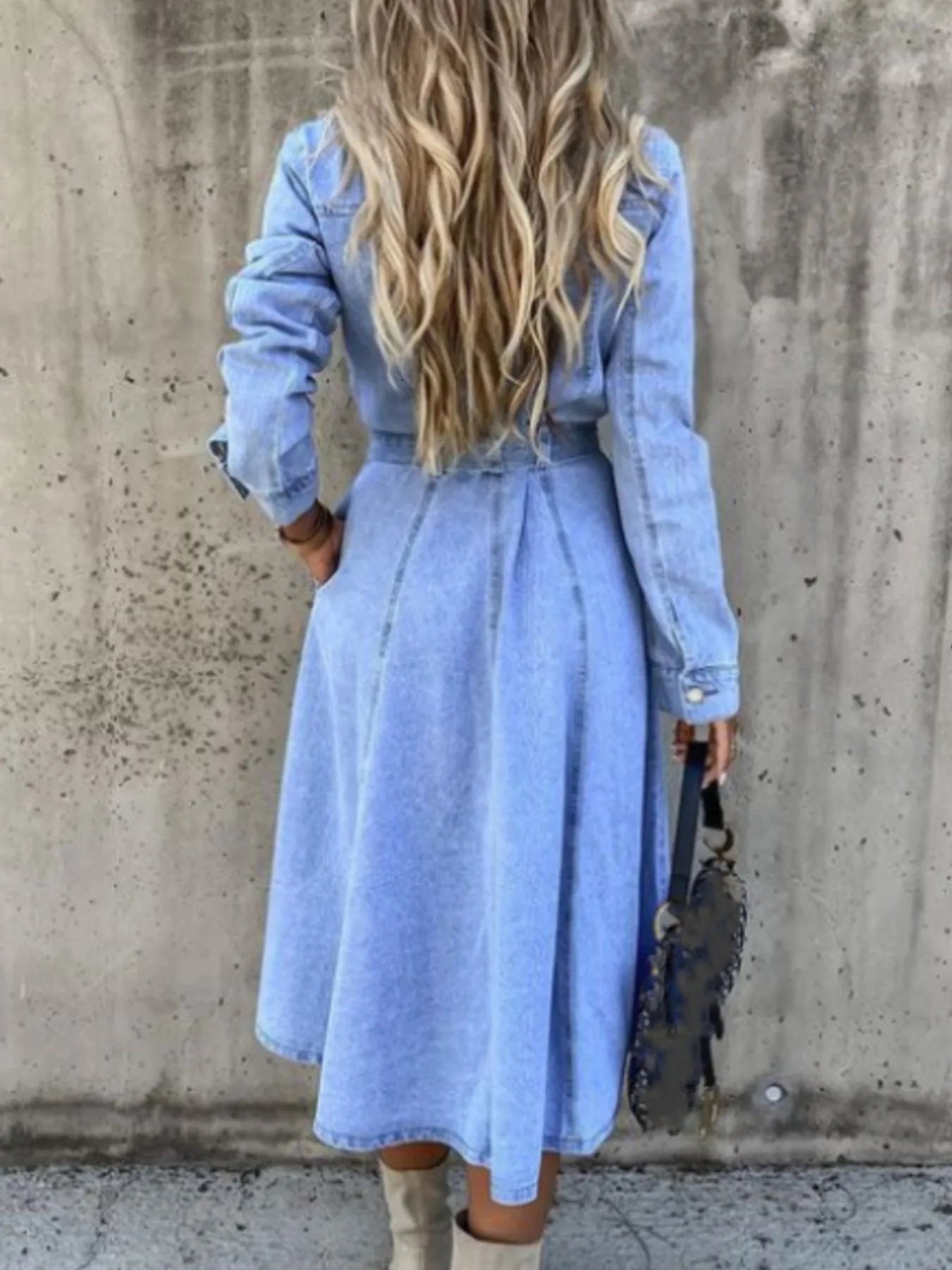 Full Size Tie Waist Button Front Denim Shirt Dress Plus Size 