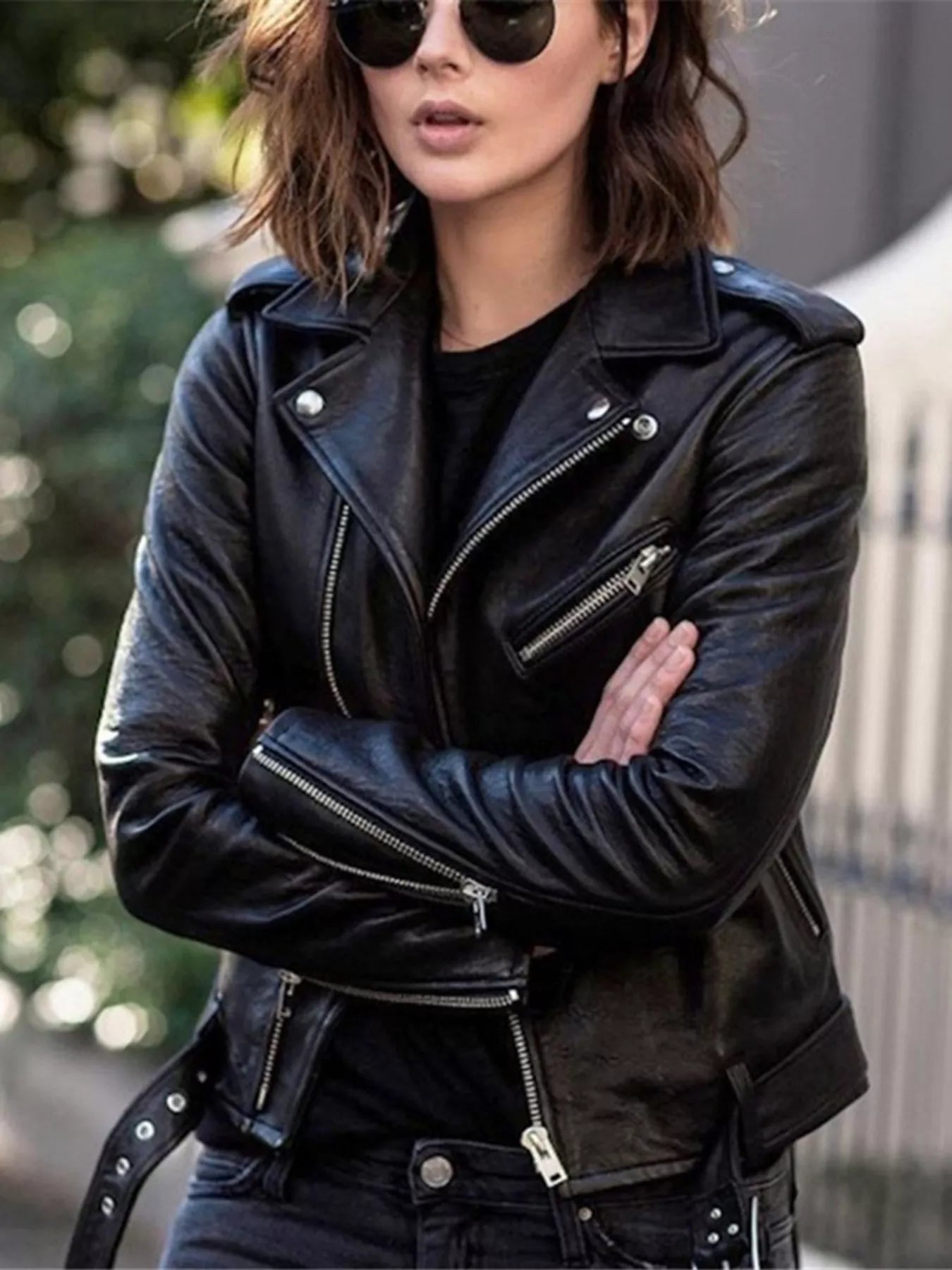 Full Size Zip Up Leather Motorcycle Biker Jacket Plus Size 