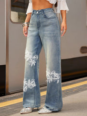 Lace Detail Wide Leg Jeans 