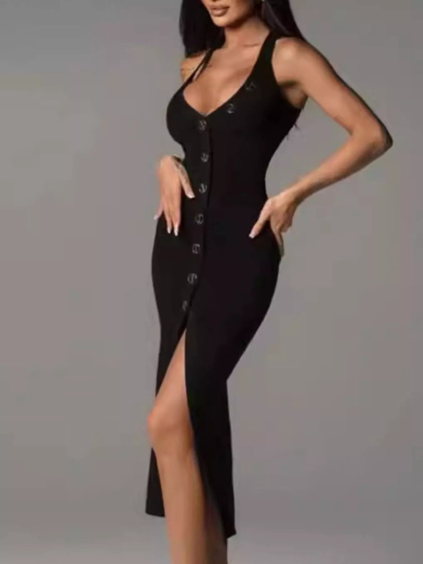 Halter Neck Button-Front Bodycon Dress 
