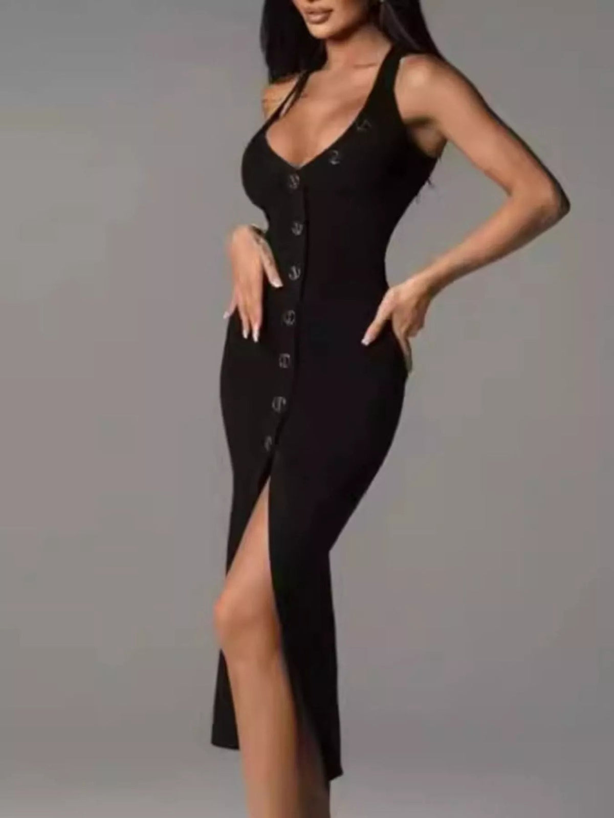Halter Neck Button-Front Bodycon Dress 