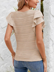 Casual Wavy Textured Ruffle Sleeve Top 