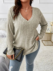 Plus Size V-Neck Long Sleeve T-Shirt 