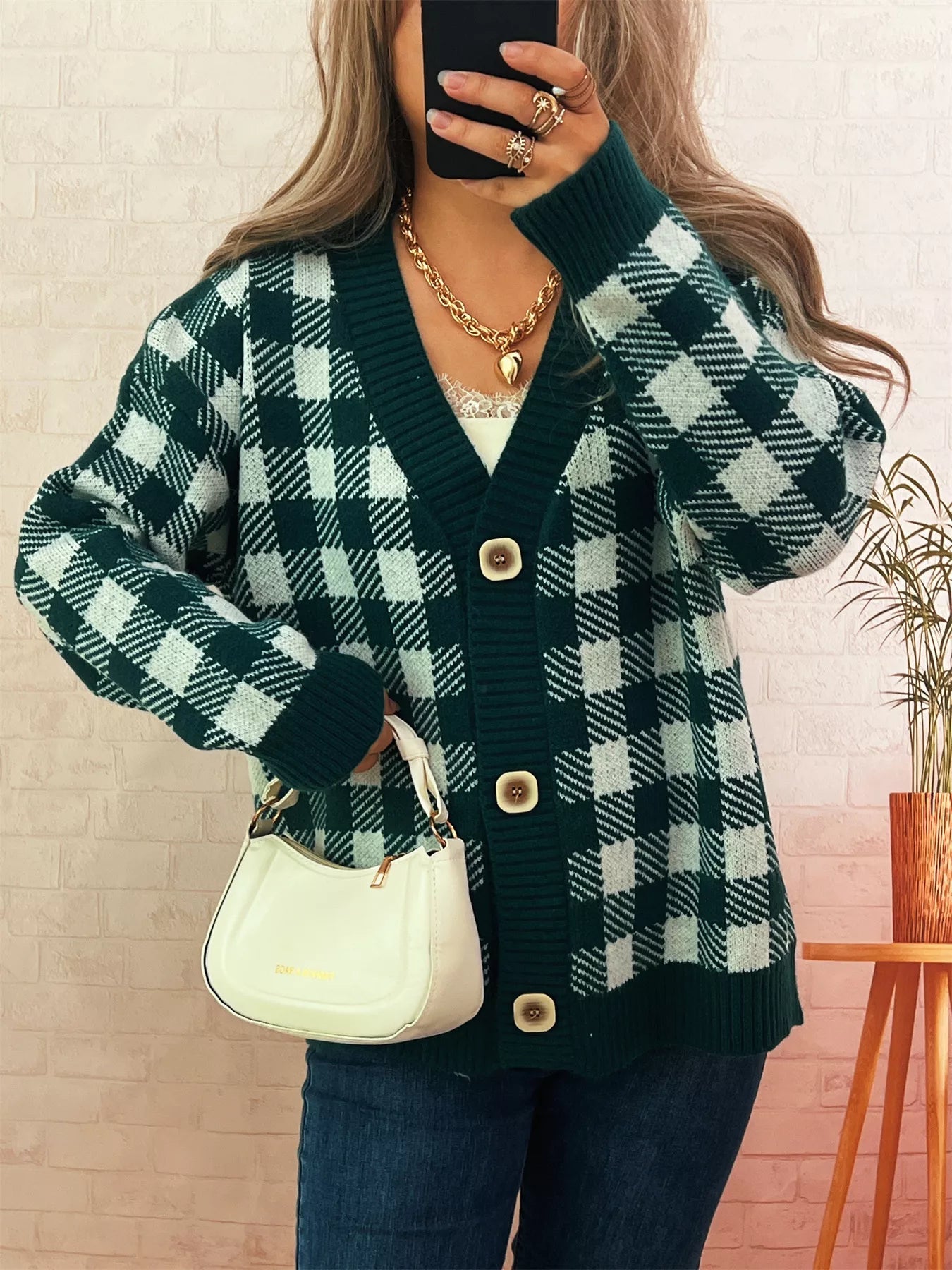 Plaid Button-Down Cardigan 