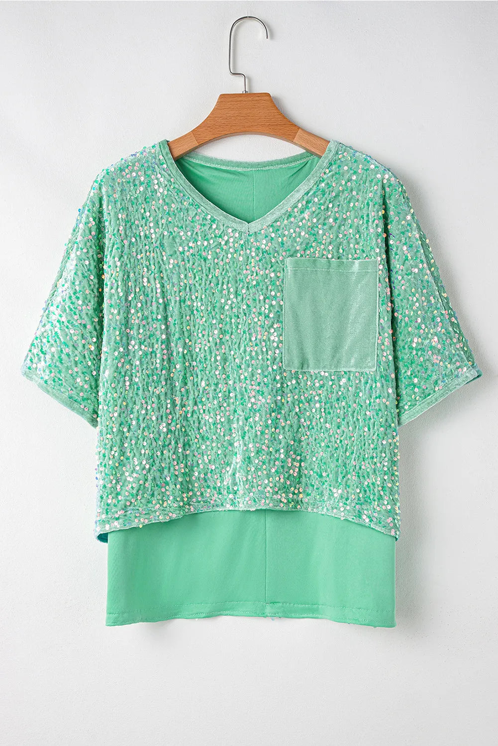 Layered Sequin V-Neck Half Sleeve Top 