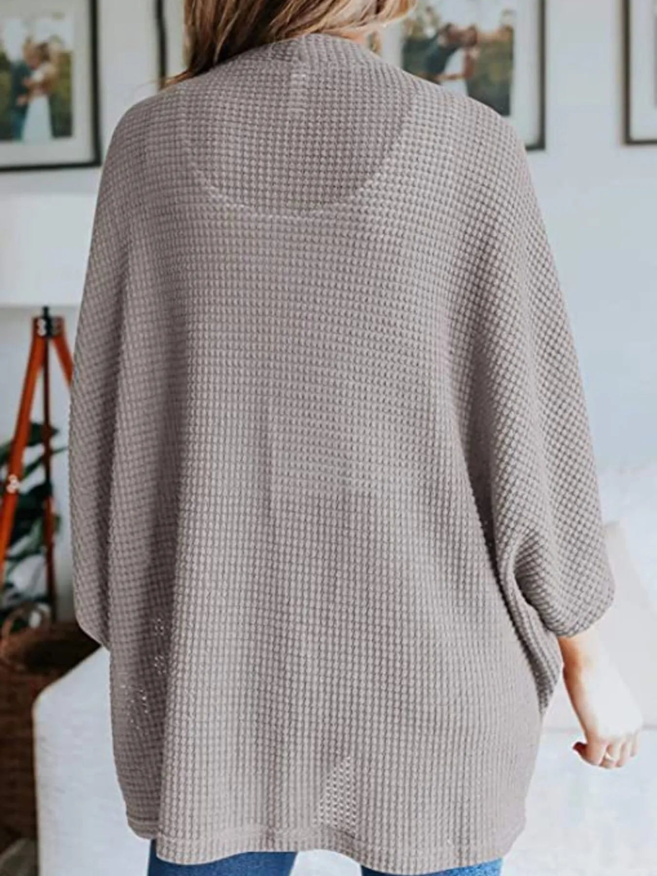 Full Size Open Front Waffle Knit Cardigan Plus Size 