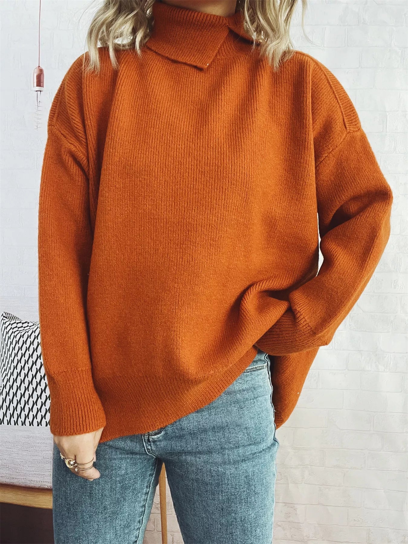 Slit Turtleneck Long Sleeve Sweater 