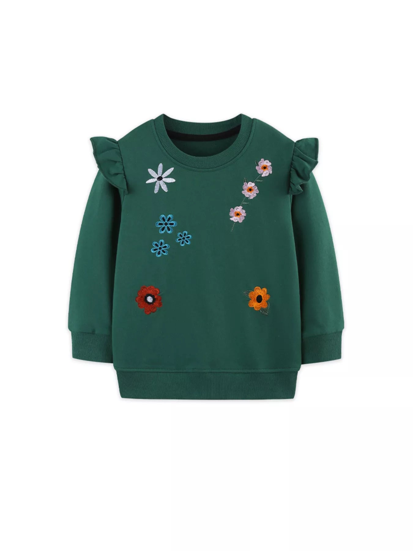 Children's Floral Embroidered Crew Neck Sweatshirt 