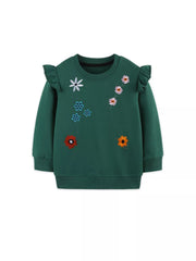 Children's Floral Embroidered Crew Neck Sweatshirt 