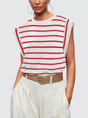 Striped Round Neck Cap Sleeve T-Shirt 