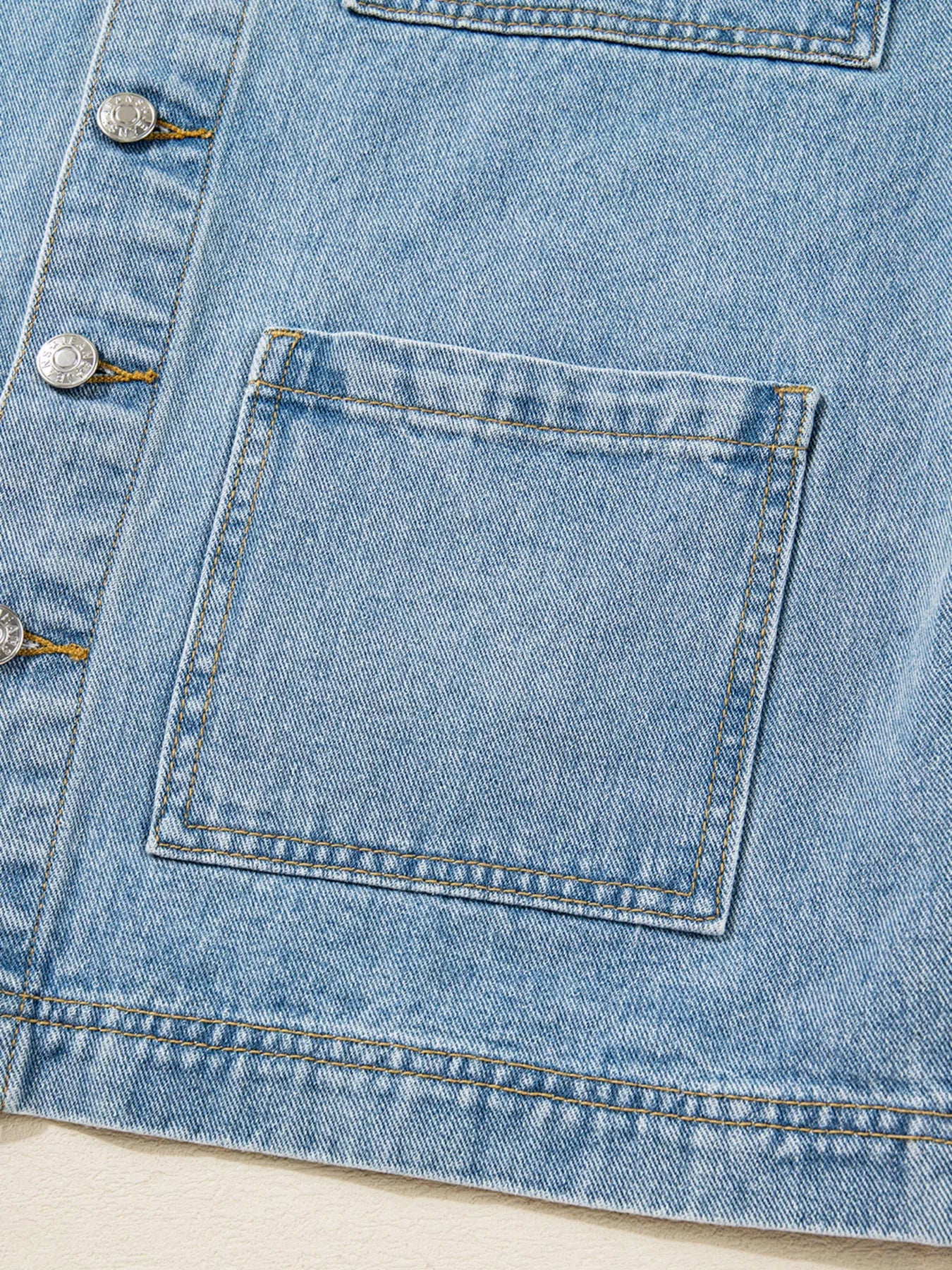 Patched Pockets Side Tie Denim Jacket 