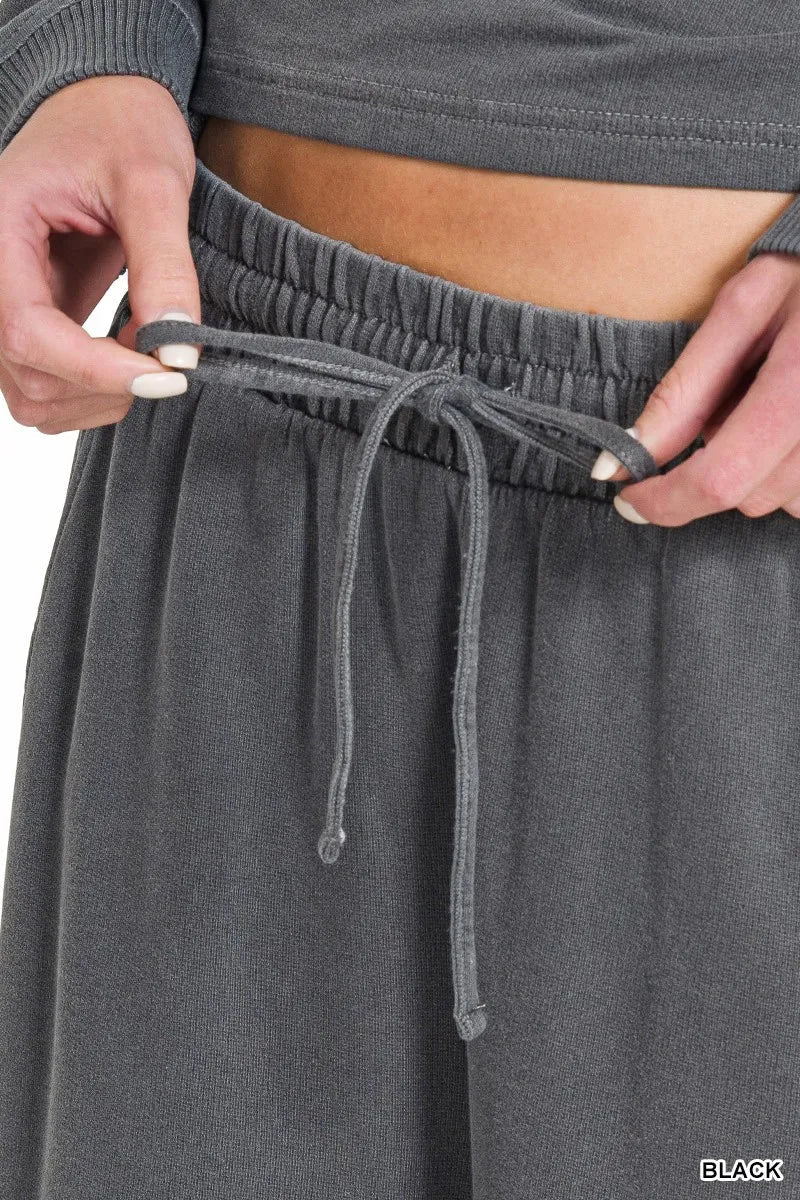 Zenana Washed F/terry Round Neck Pullover & Pants Set 