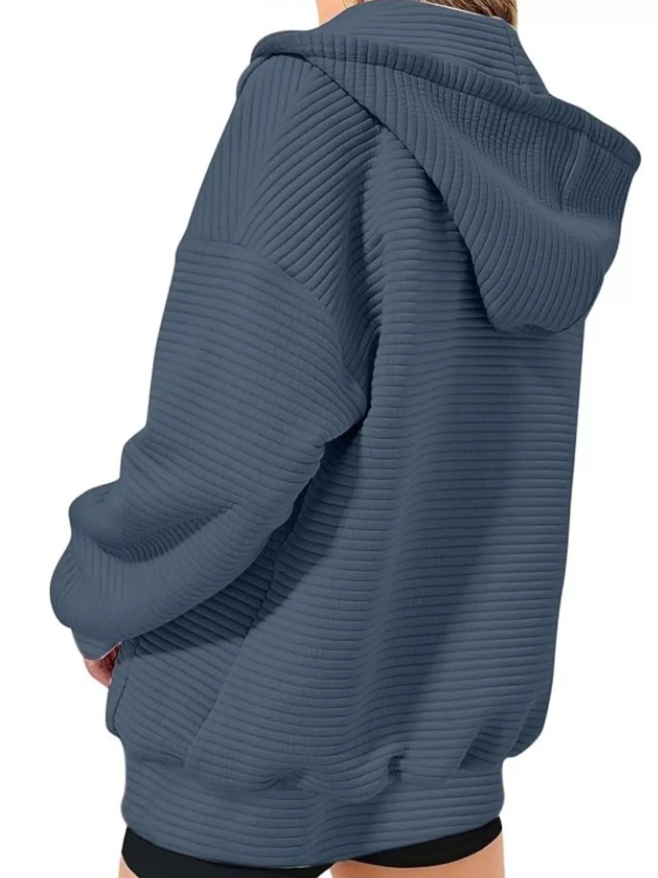 Drawstring Zip Up Dropped Shoulder Hoodie 