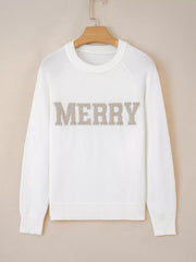 MERRY Letter Pattern Christmas Raglan Sleeve Sweater 