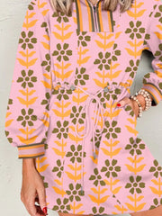 Printed Drawstring Waist Mini Dress 
