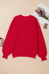 Plus Size Contrast Letter Round Neck Long Sleeve Sweater 