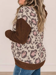 Plus Size Leopard Long Sleeve Drawstring Hoodie 