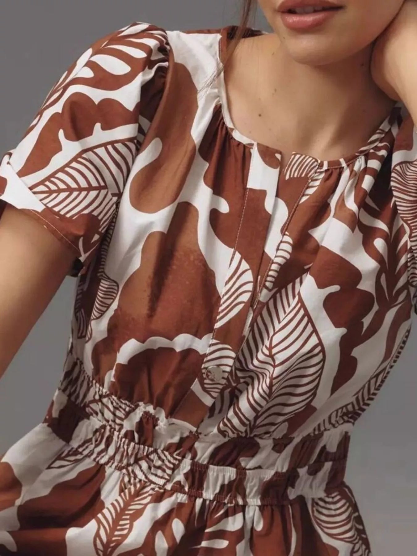 Printed Notched Short Sleeve Dress 