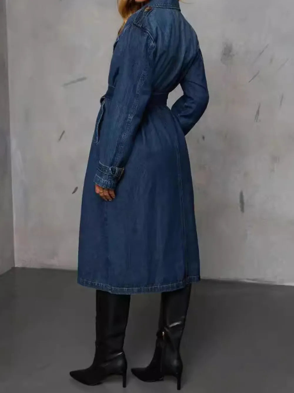 Button Up Long Sleeve Longline Denim Jacket 