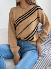 Striped Pattern Casual Round Neck Sweater 