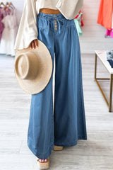Drawstring Elastic Waist Wide Leg Jeans 