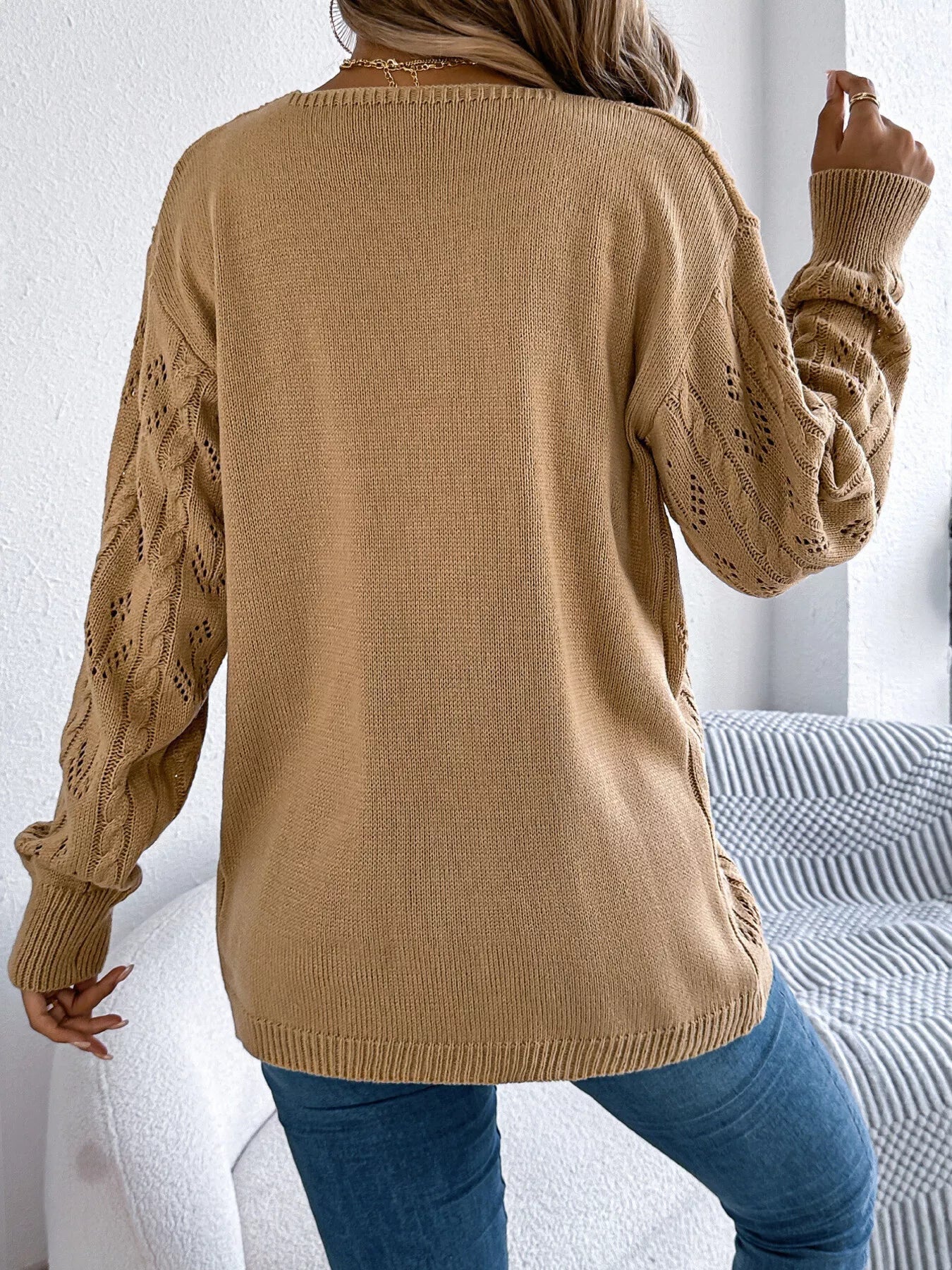 Openwork Open Front Long Sleeve Cardigan 