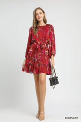 Umgee Ruffled Hem Printed Balloon Sleeve Dress 