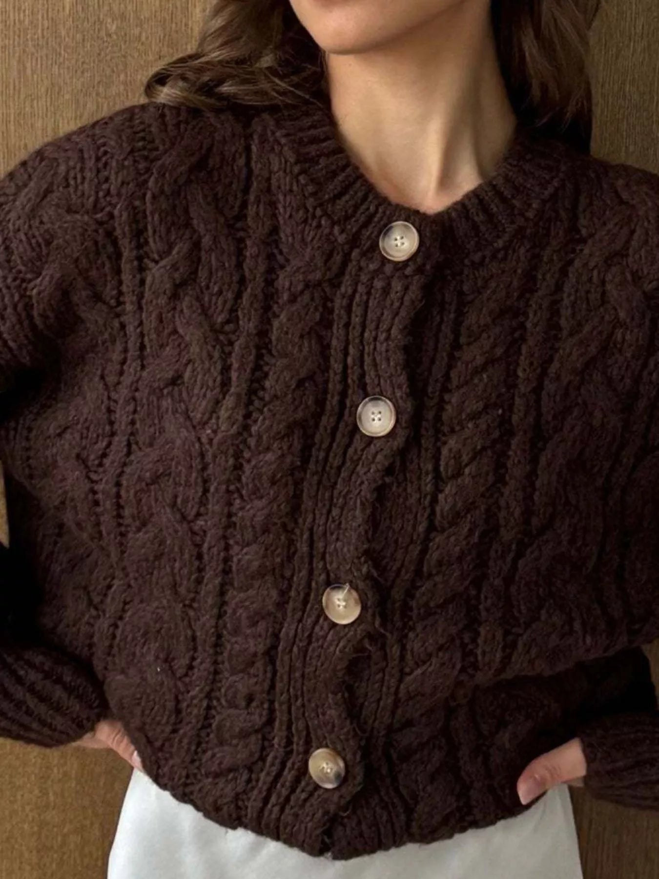 Cable Knit Button-Down Cardigan 