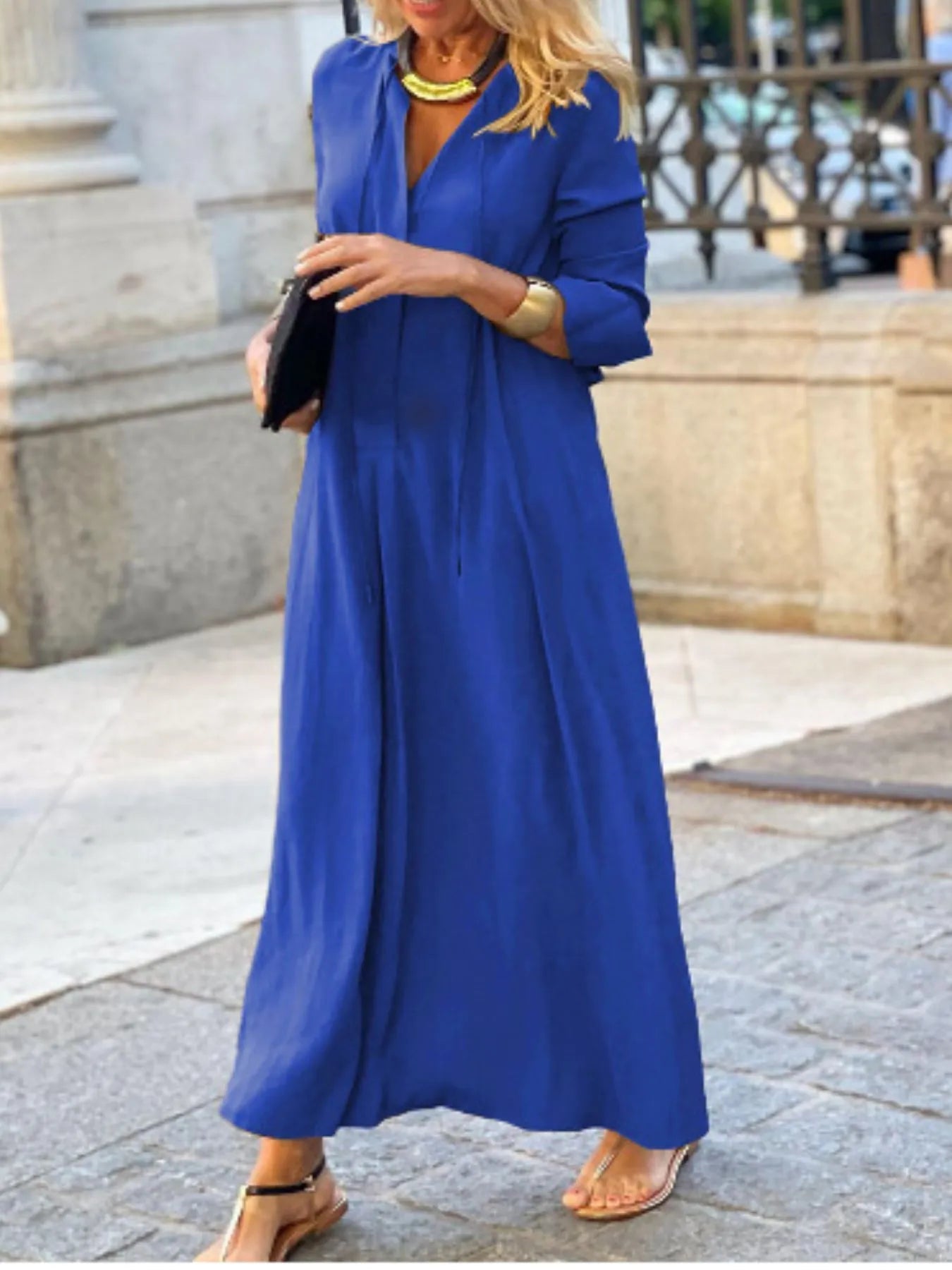 Full Size Solid Color Maxi Shirt Dress Plus Size 