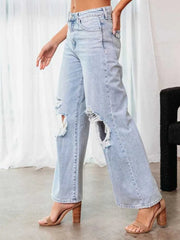 Distressed Wide Leg Jeans with Pockets 