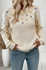 Floral Round Neck Dropped Shoulder Sweater 