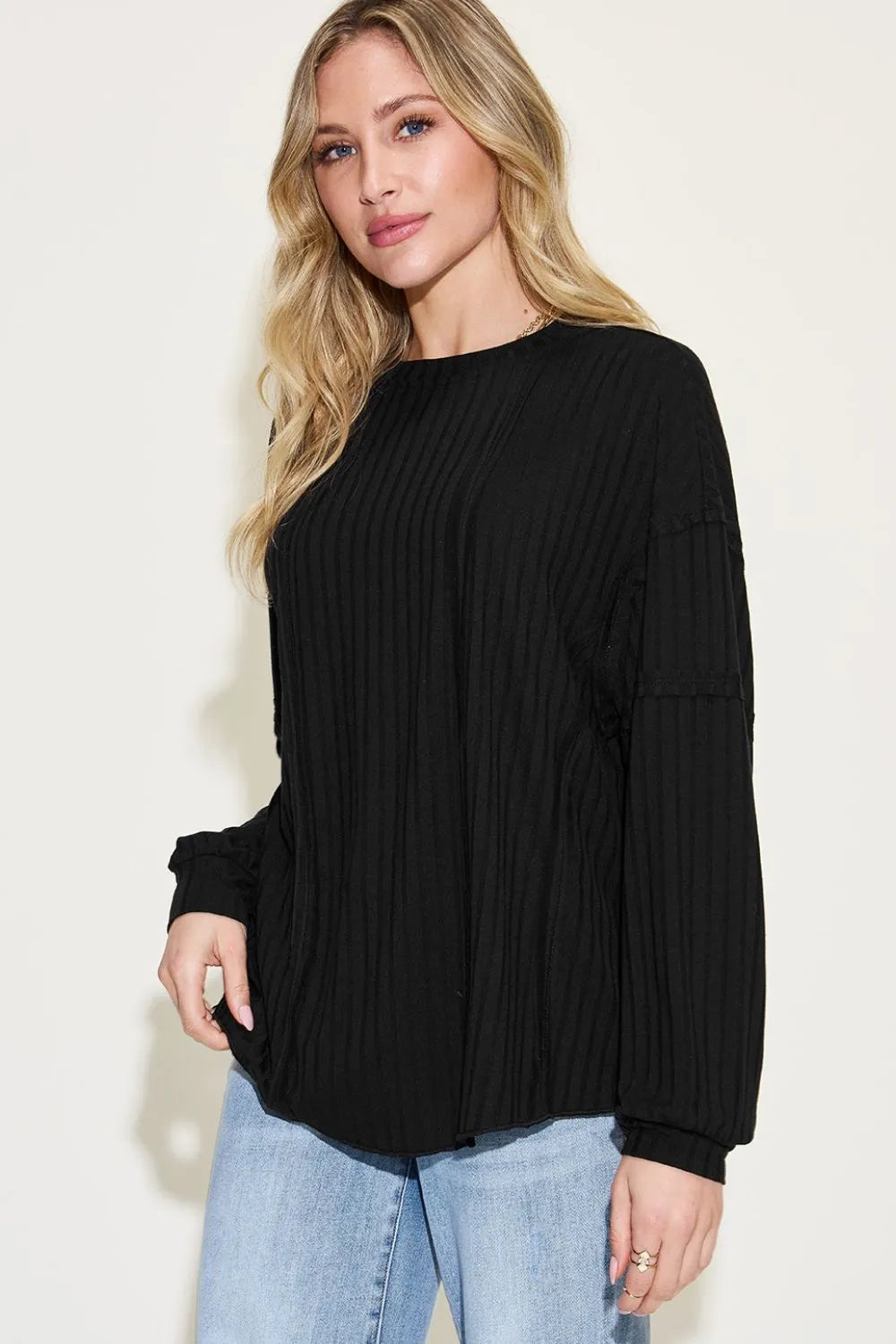Basic Bae Full Size Ribbed Round Neck Long Sleeve T-Shirt 
