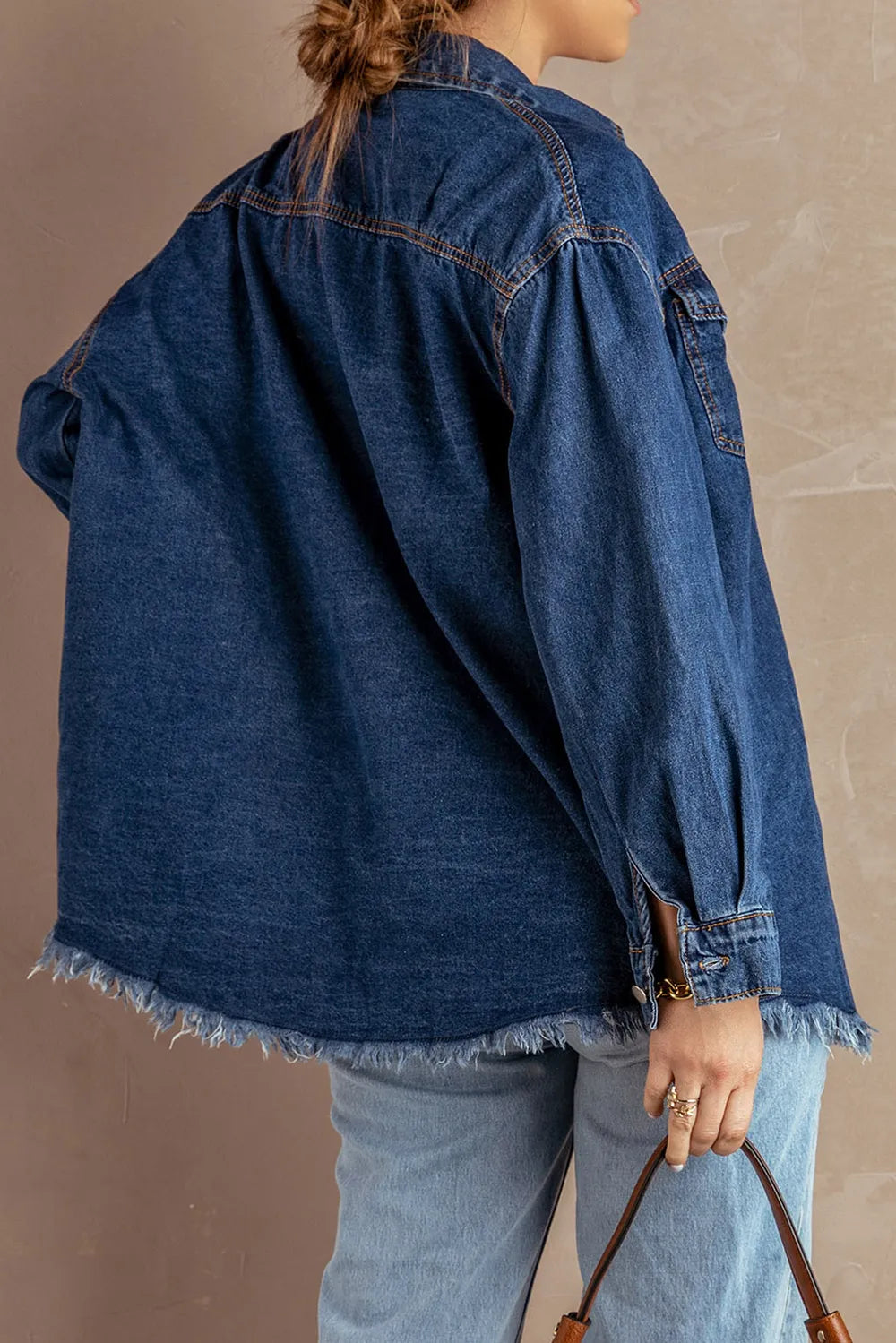 Button Up Pocketed Raw Hem Denim Jacket 