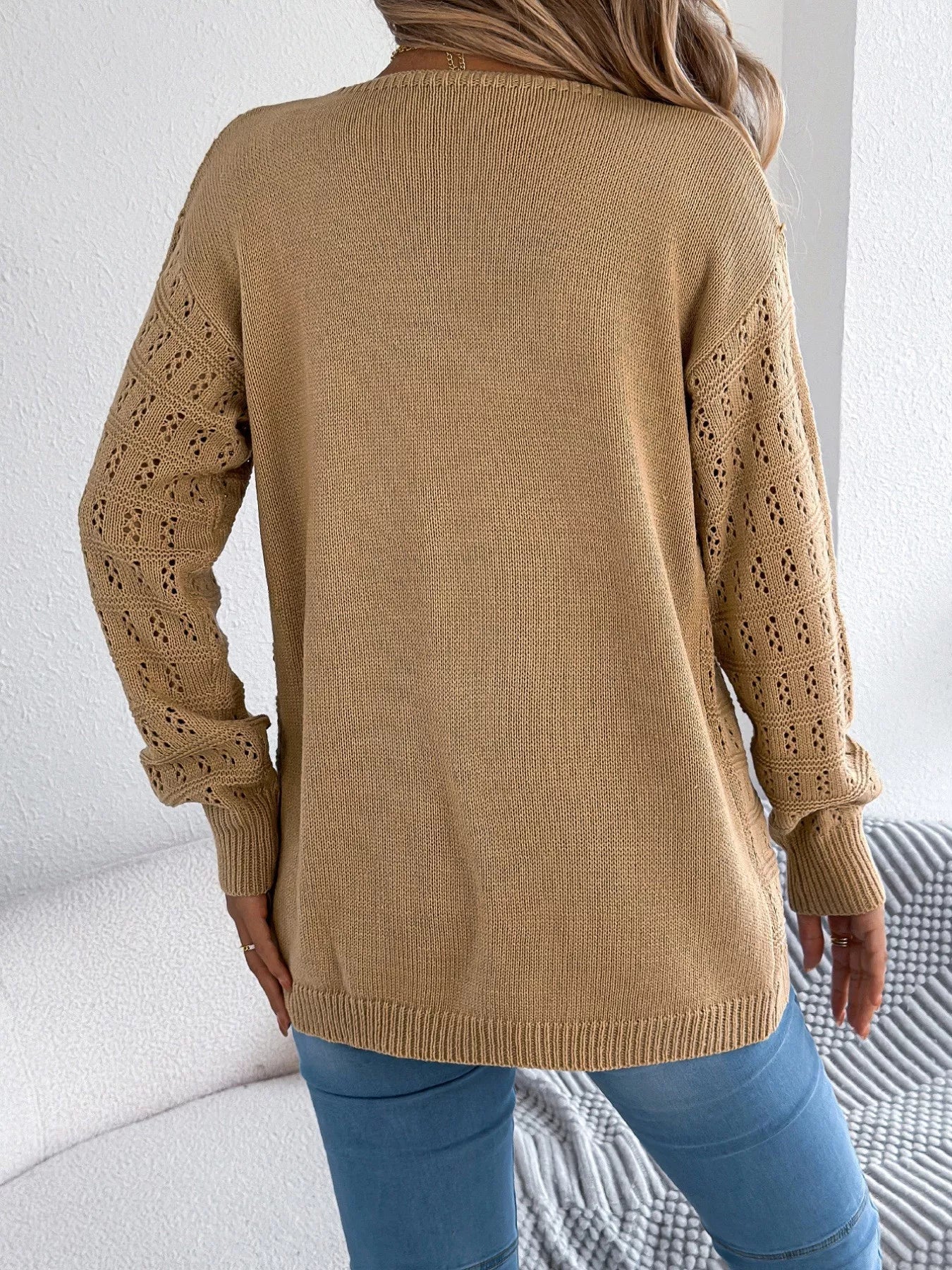 Open-Front Crochet Knit Cardigan 