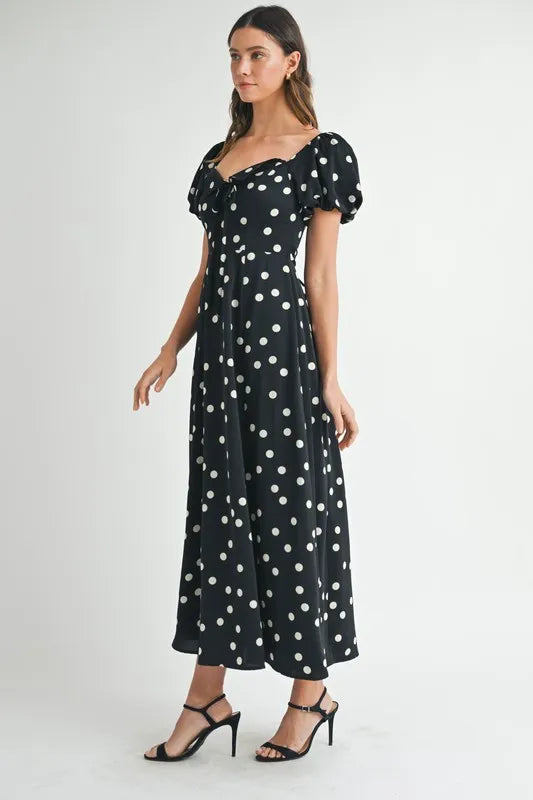 MABLE Polka Dot Puff Sleeve Midi Dress 