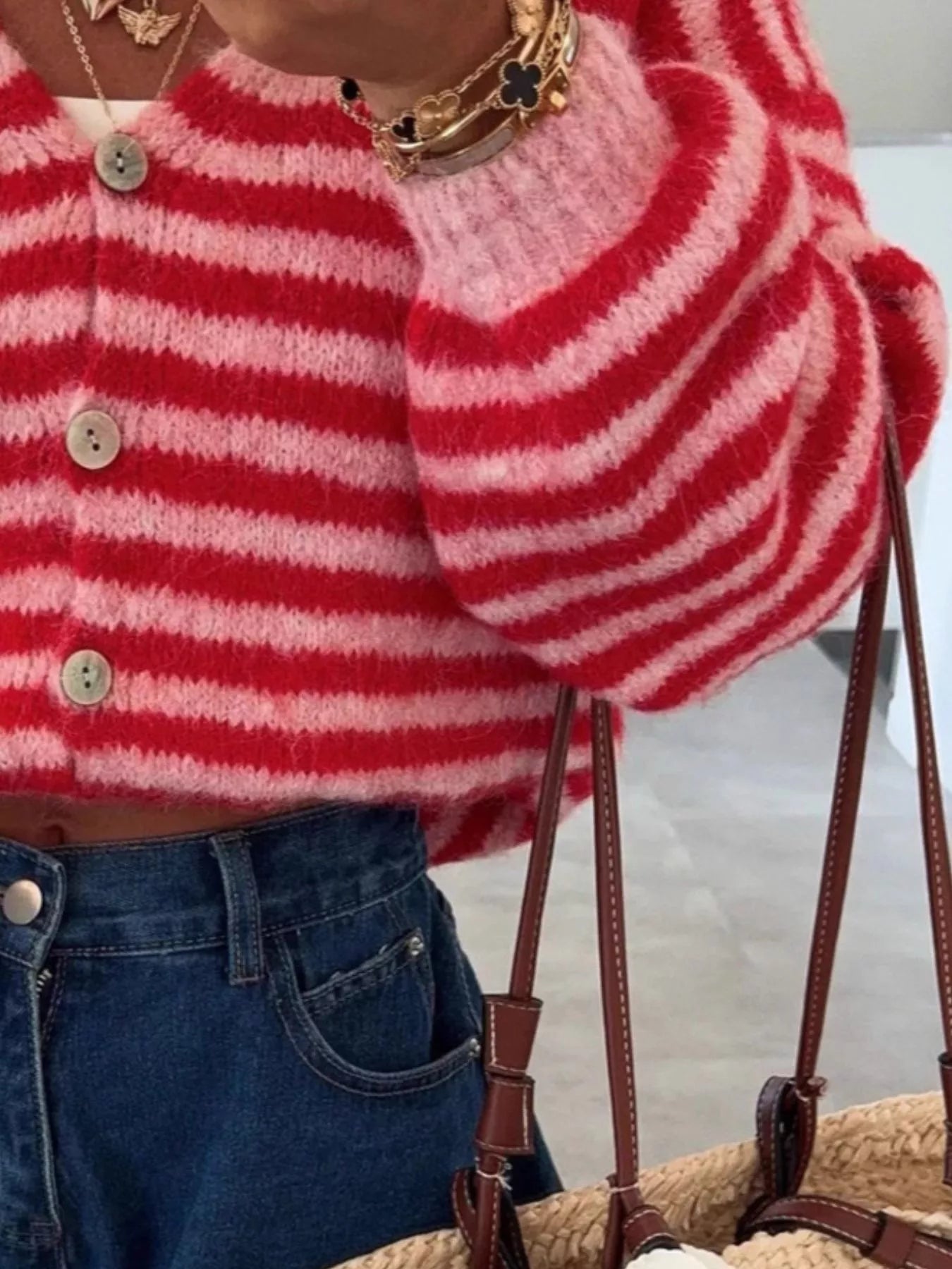 Striped Knit Button-Down Cardigan 