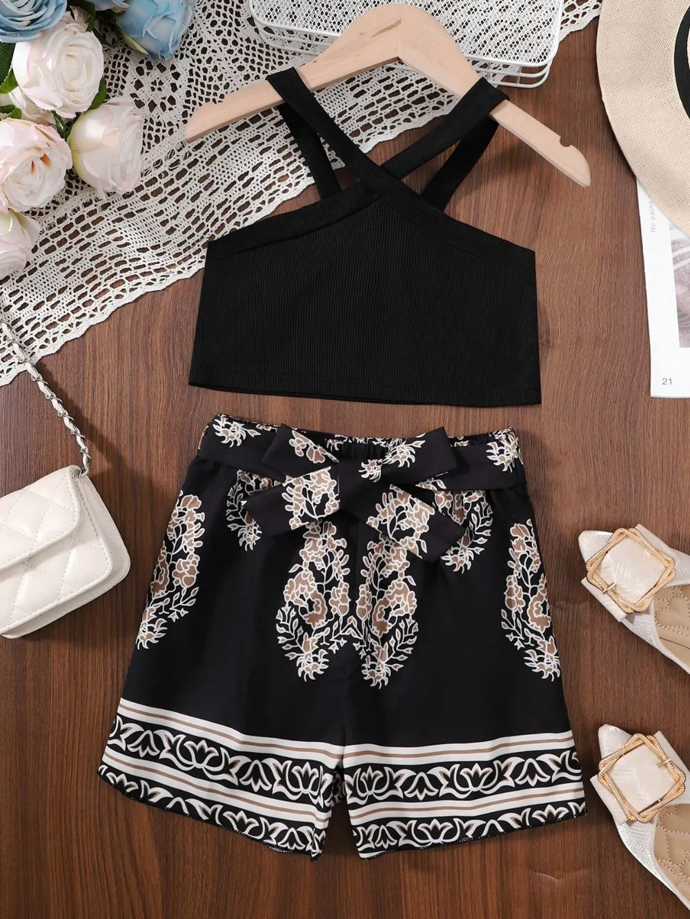 Children's Cami and Printed Pants Set 
