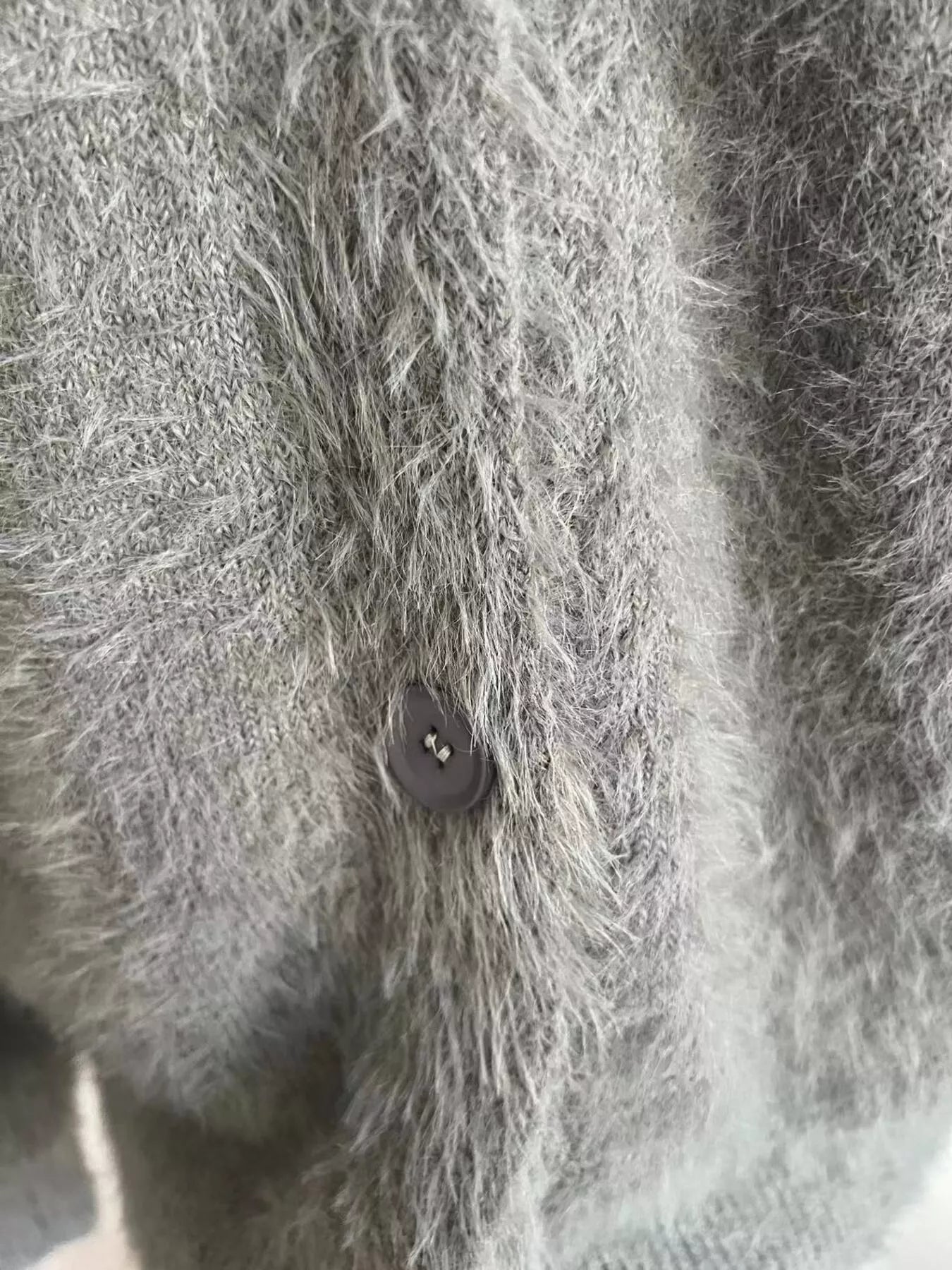 V Neck Button Down Fuzzy Knit Mohair Cardigan 