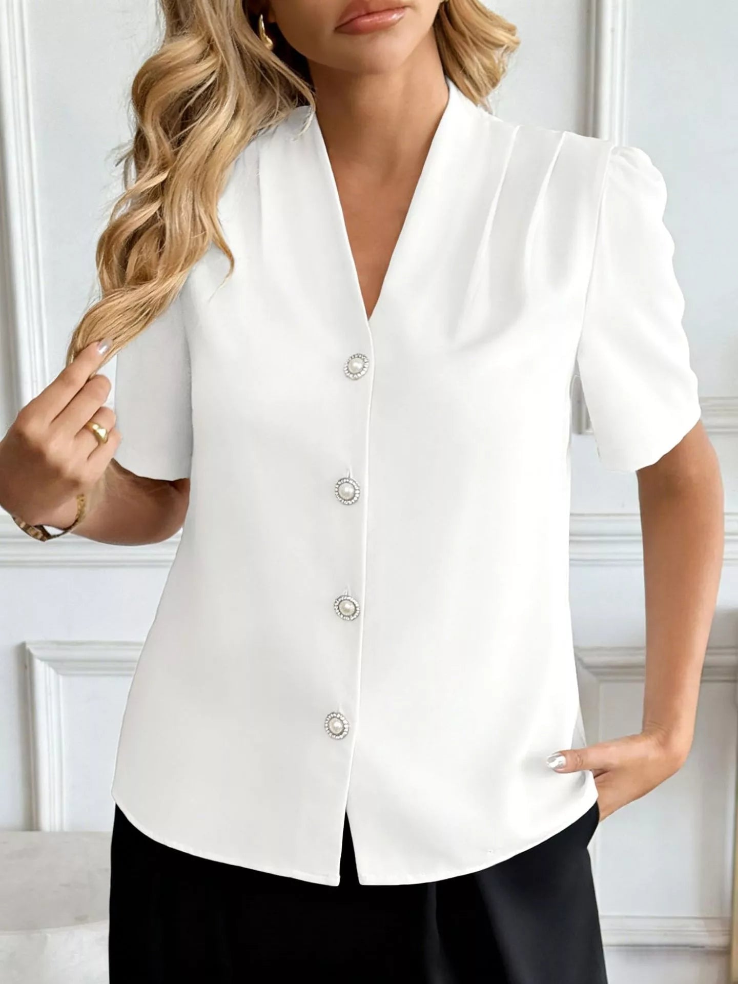 V-Neck Button-Down Shirt 