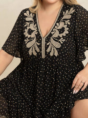 Plus Size Printed V-Neck Flutter Sleeve Maxi Dress 