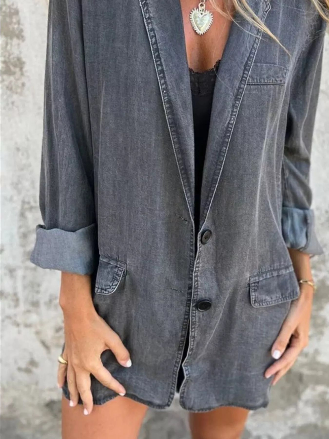 Full Size Button Down Denim Blazer Plus Size 