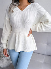 V-Neck Dropped Shoulder Sweater 
