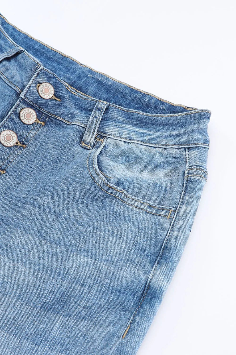 High Waist Button Fly Flared Jeans 