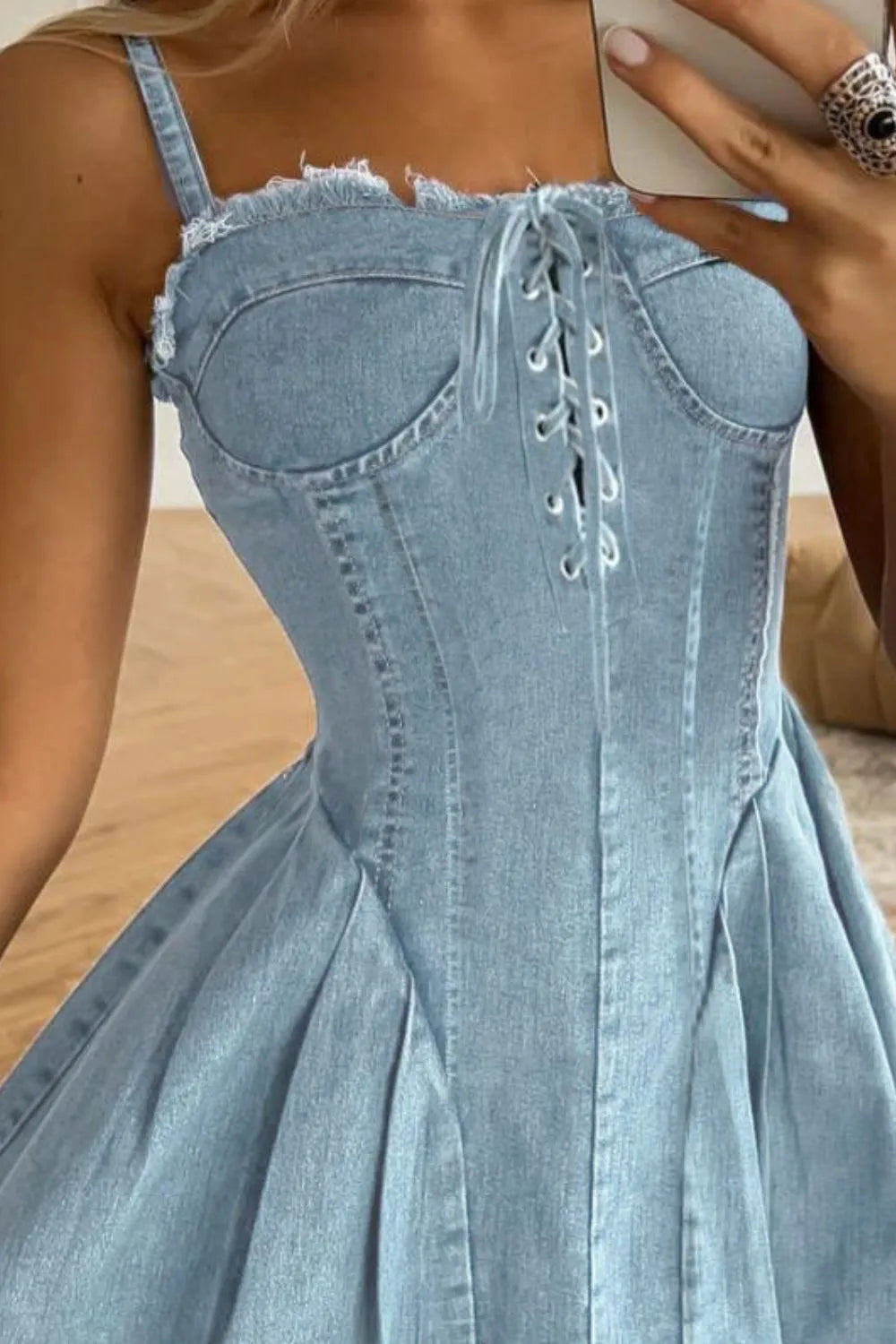 Lace Up Denim Cami Dress 