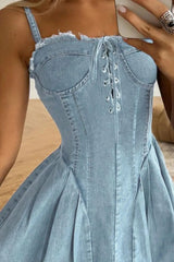 Lace Up Denim Cami Dress 